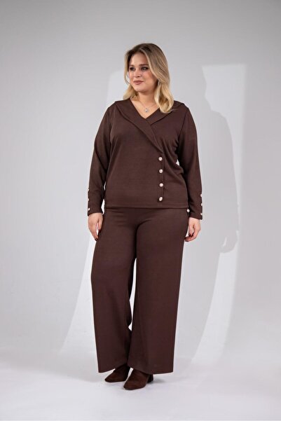Roxxlen Women's Plus Size Double Breasted Collar Buttoned Suit