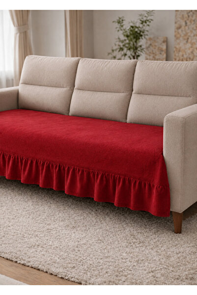 ÇIQRIK HOME Pamuk Kırmızı Fırfırlı Koltuk Örtüsü Kaymaz, Yıkanabilir, Modern ...