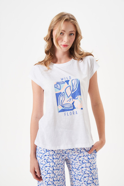 Pjs Pijama 29113 Kadın %100 Pamuk Premium Kısa Kollu Desenli Pijama Takımı