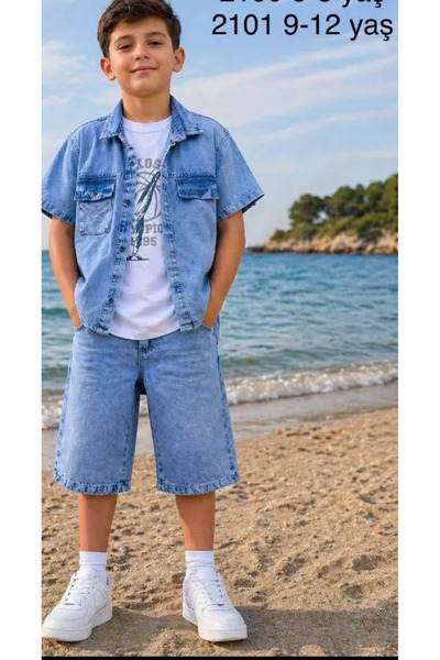 Generic Brand 5/12 Years Old Children's Set with Denim Fabric T-Shirt