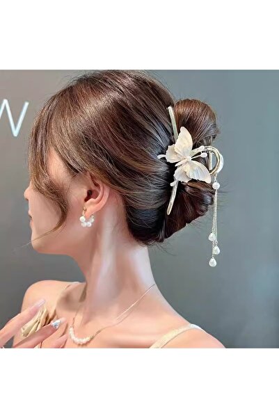 Glamluxe Women's Gold Metal Look Butterfly Dangle Pearl Clasp Hairpin - Luxur...