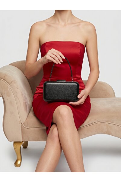 Biçanta Black Women's Evening Dress Bag with Black Stone Handle Detail for We...