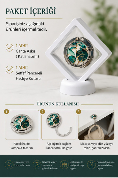 DEYHOME Sklopiva vješalica za torbe za sto + 3D kutija za odlaganje nakita sa...