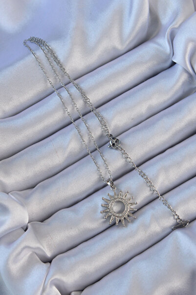 Generic Brand 316L Steel Chain Silver Color Zircon Stone Shining Sun Pendant ...
