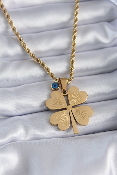 MEKs 316L Steel Gold Color Twisted Model Embroidered Clover Figure Evil Eye B...