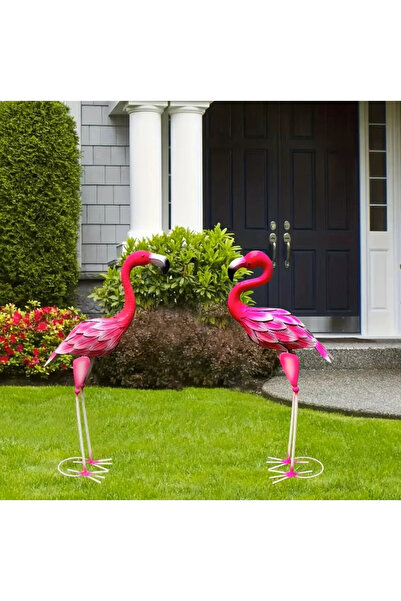 BGA Dekoratif Metal pembe Flamingo kuş heykel ev bahçe yazlık bahçe saksı bit...