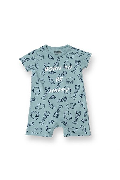 ebebek Hello Baby HelloBaby Erkek Bebek Kısa Tulum Hayvan Baskılı Çıtçıtlı Bi...