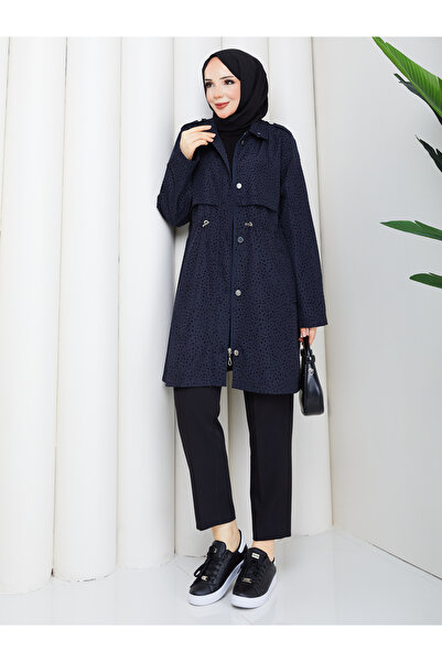 RACE FASHİON Polka Dot Waist Gathered Hijab Trench Coat Rc3134