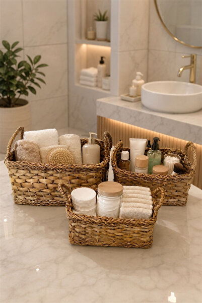 Bayev Wicker 1238 3 Size Rectangular Organizer Basket with Handles Multi-Purp...