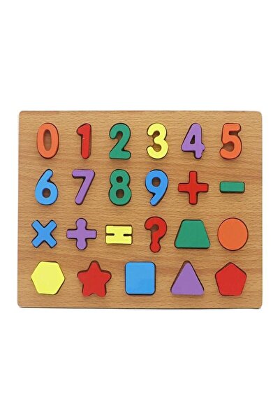Leno Wooden Educational Numbers, Signs And Shapes Puzzle Board