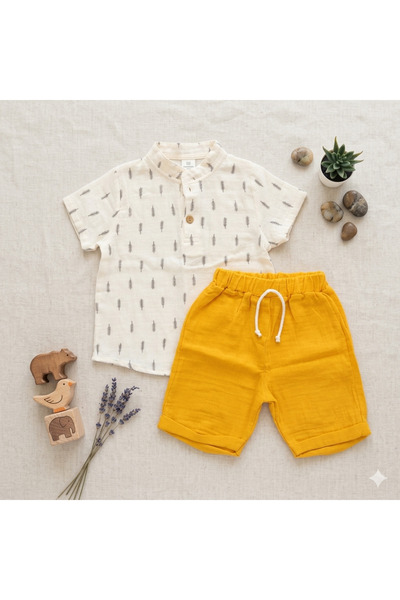 Victorino Set Elegant Bebe din Muselină Premium – Tricou Tip Cămașă și Pantal...