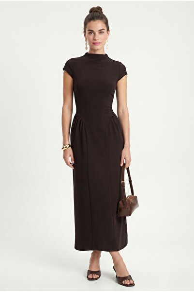 Ritnice Women's Victorian Back Lace-Up Long Bitter Brown Woven Dress