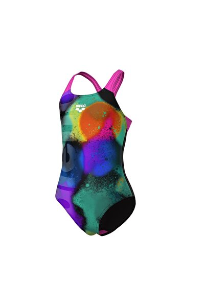 ARENA Girl's Spray Paint Swimsuit Swim Pro Back Black-Shocking Pink