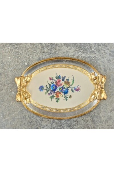 L&M FLORENCE ART L&M 130/Mo-4 Rosewood Gold/Silver Tray 52X36 cm