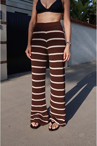Havoş Brown Feast Striped Knitwear Trousers