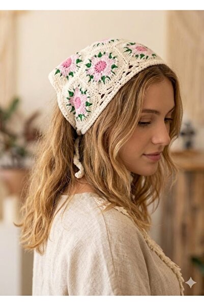 GlassySKY Bohemian Cherry Blossom Figured Knitted Bandana Hair Accessory Summ...