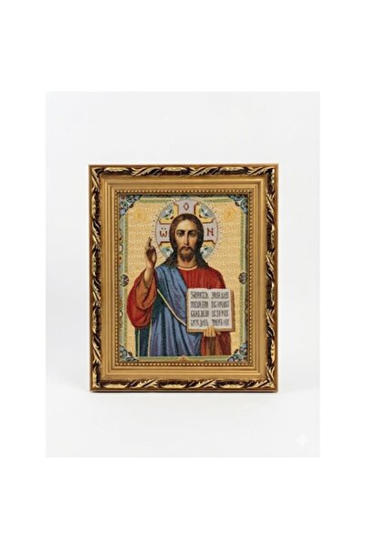 VERSET Textile Icon (Tapestry) Orthodox Jesus Christ Pantocrator, Gold Baroqu...