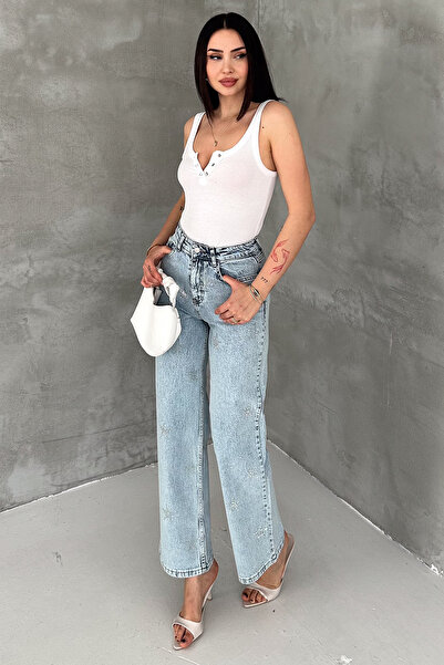 Noa&Noa Women's Star Stone Embroidered Mom Jean Pants