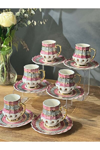 şirineşyalarım Brenda Gül Kurusu Hand Painted 6-Person Turkish Coffee Cup Set...