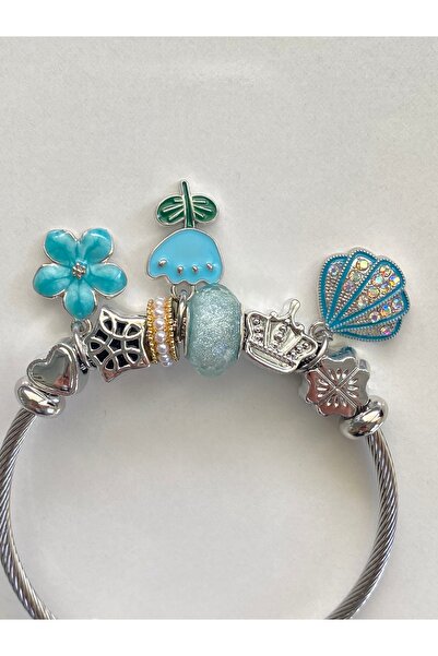 Ustaeller Steel Bracelet with Sea Shells, Tulips and Flowers Charms