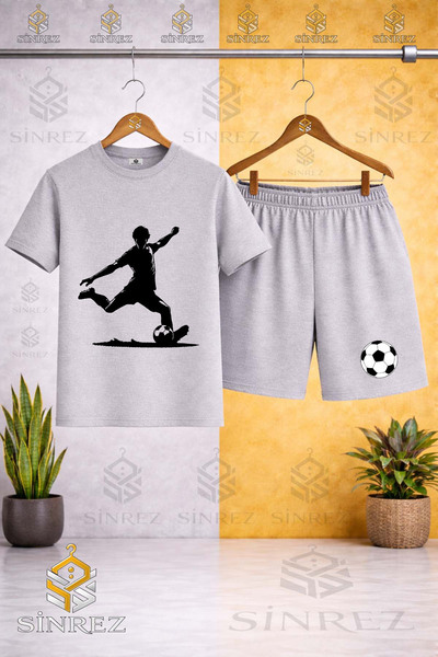 SİNREZ تي شيرت مطبوع عليه تصميم BISIKLET YAKA FOOTBALLER SUT ATAN SYH - طقم شورت