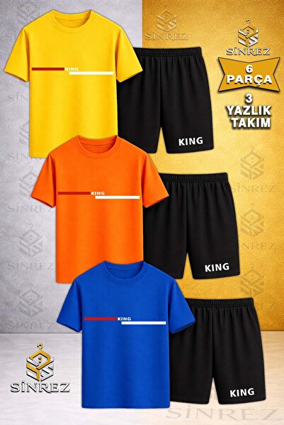 SİNREZ Set de 3 piese pentru copii KING RED WHITE SIDE LINE Tricou imprimat c...