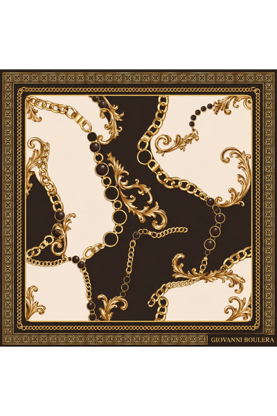 Giovanni Boulera Kaverengi zincir desenli mulberry twill ipek renkli brandium...