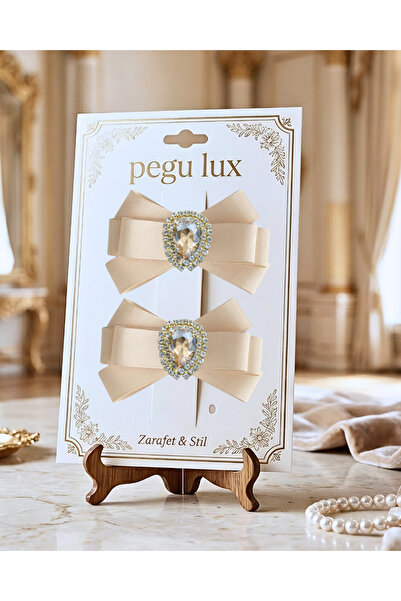 pegu baby collection 2-Pack Little Mini Lux Ecru Grogren Ribbon with Stone Cl...