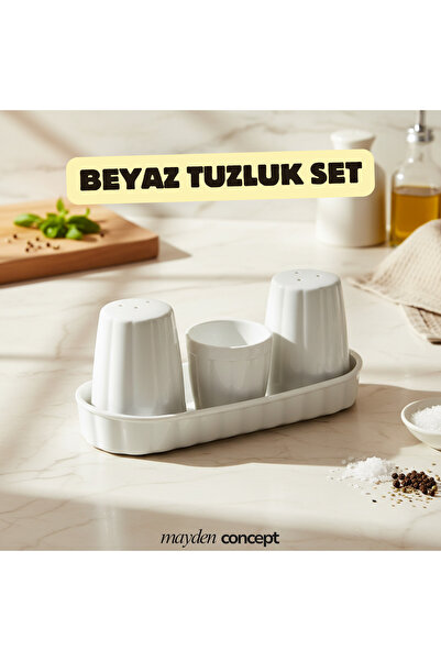 Mayden Concept Plastik Tuzluk,Biberlik,Kürdanlık Seti | Beyaz| Kırılmaz Polik...
