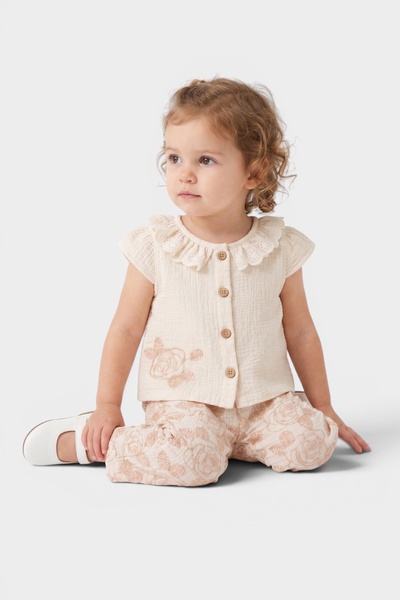 MUHINO Baby Girl Muslin Double Set with Guipure Collar and Rose Pattern (6-24...