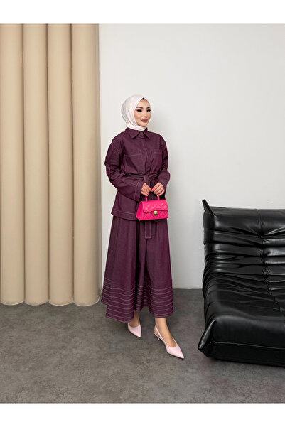 Mihran Butik Carina Model Denim Fabric Detailed Women's Dress Set