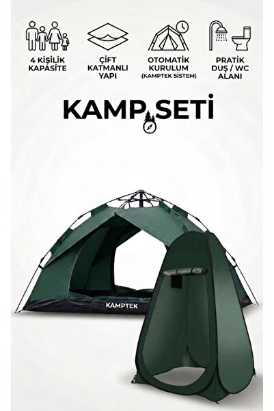 kamptek kamp teknolojisi Otomatik Kurulum Kamp Çadırı 3-4 Kişilik + Anında Po...