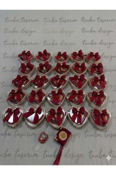Tuuba tasarım 5 ADET İSME ÖZEL TAŞ İŞLEMELİ KALP KUTU İÇİNDE TAŞLI MİNİ KURAN...