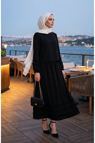 sefamerve Set dublu bluză cu volane și fustă 0279-06 Negru
