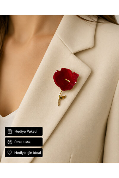 HER ŞEY NOTA www.herseynota.com Hediye Kırmızı Çiçek Tasarımlı Gold Detaylı K...