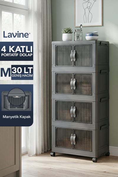 Lavine ”MEDIUM” 4 Katlı Portatif Dolap Organizer 30LT Çok Amaçlı Mıknatıs Kap...