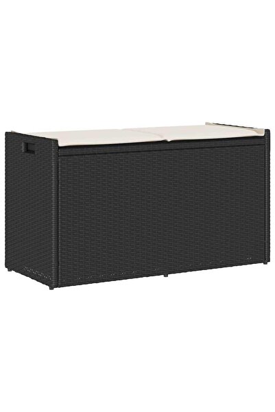 vidaxl Bancă depozitare în aer liber cu pernă Neagră 100 cm Poly Ratan