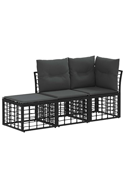 vidaxl Set de canapele de exterior cu pernă 3 pcs Negru Poliester