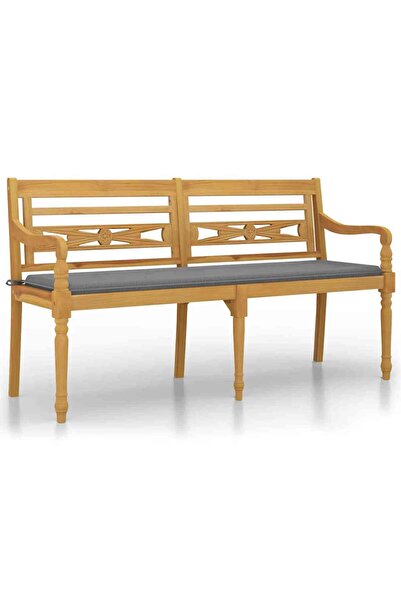 vidaxl Bancă Batavia cu pernă gri, 150 cm, lemn masiv de tec