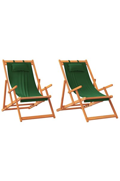 vidaxl Scaune de plajă pliante, 2 buc., verde, material textil