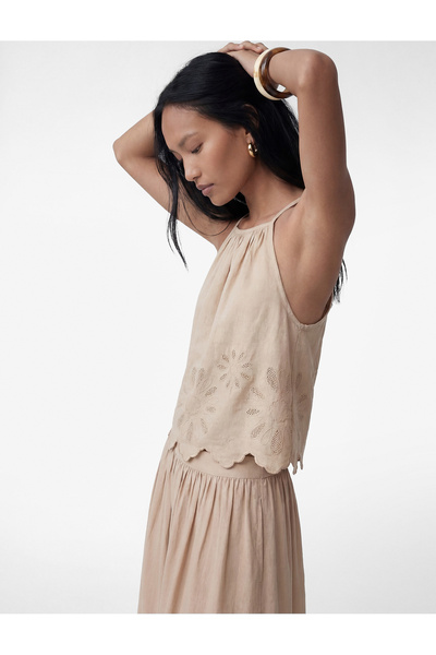 Koton Cotton Halter Neck Embroidered Blouse
