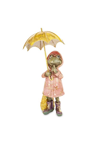 DecoDepot Figurină broască roz cu umbrelă, 19x9.5x9.5 cm