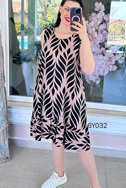 İnce Topuk Zero Sleeve Ruffled Viscose Dress 6Y032