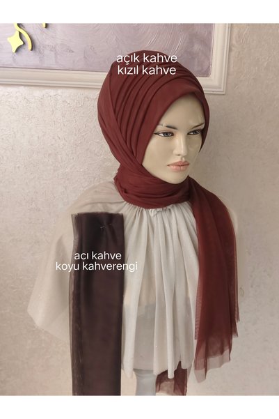 Nuray hazır duvak Red-Brown Dimple Model Light Brown Ready-Made Veil Ready-Made Shawl Ready-Made Turban