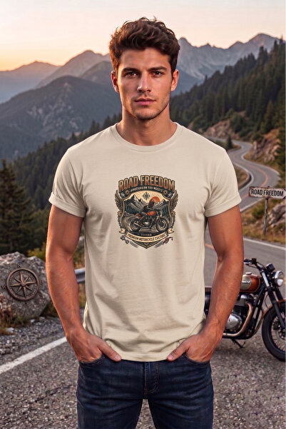 WİDİ Tricou pentru bărbați cu imprimeu Road Freedom Motorcycle, design retro ...