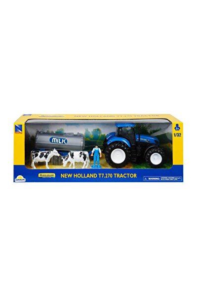 New Ray Tractor cu rezorvor de lapte si figurina, New Ray, New Holland T7.270...