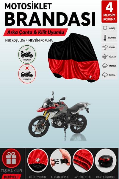 Cemku Double Black Top - Red Bottom, Rear Bag Compatible Bmw g 310 Gs Motorcy...