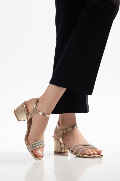 infon shoes creation S-889 Gold 3-Stripes Heeled Women's Shoes