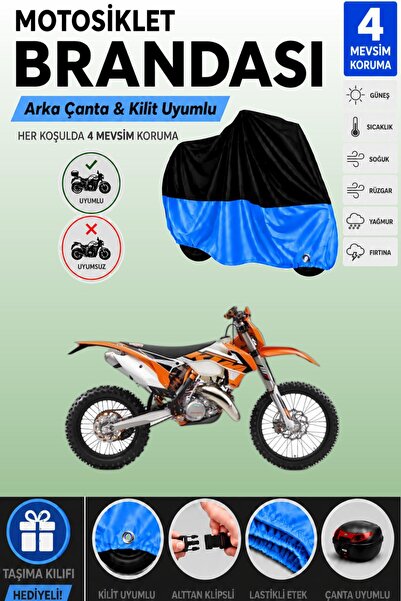 Cemku Double Black Top - Blue Bottom, Rear Bag Compatible Ktm 125 Exc Motorcy...