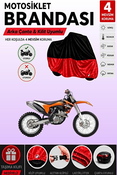 Cemku Double Black Top - Red Bottom, Rear Bag Compatible Ktm 350 Sxf Motorcyc...